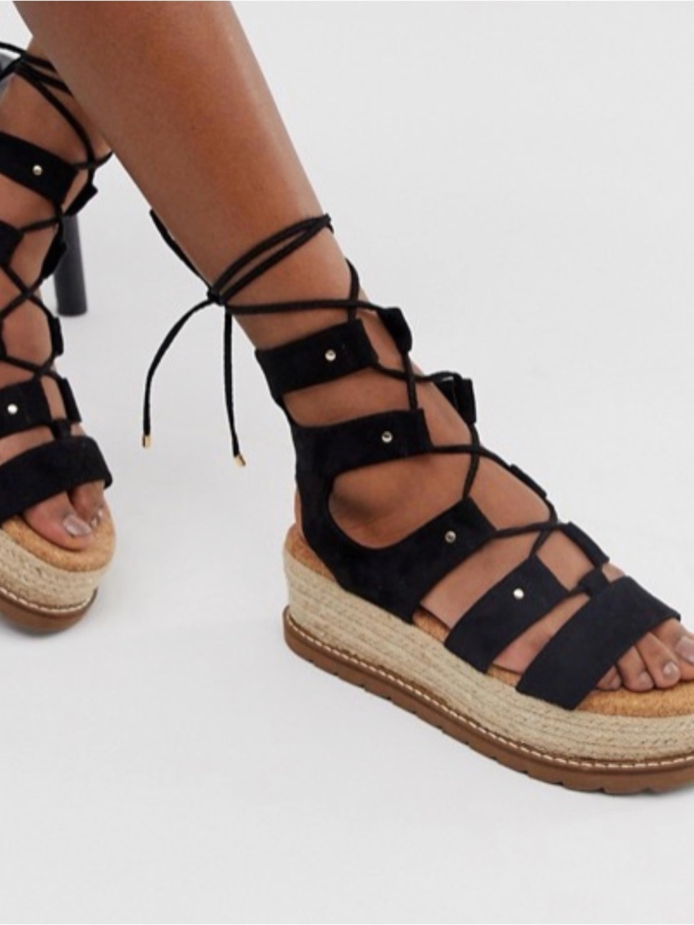 ASOS - Black Lace-Up Espadrille Platform Sandals